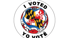 Maryland early voting begins Oct. 24, Election Day is Nov. 5. Bilingual sticker design by elementary school student Catherine Ruhlen. Credit: Maryland Board of Elections