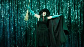 Casey Lane parodies “Wicked’s” Idina Menzel in a scene from “Forbidden Broadway’s Greatest Hits”