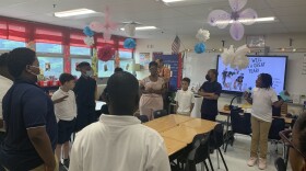 Students gathered for a morning meeting at Abbottston Elementary School.