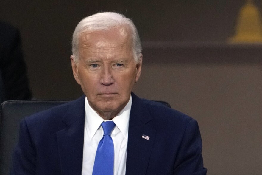 FILE - President Joe Biden attends Working Session III of the NATO Summit in Washington, July 11, 2024. Biden dropped out of the 2024 race for the White House on Sunday, July 21, ending his bid for reelection following a disastrous debate with Donald Trump that raised doubts about his fitness for office just four months before the election. (AP Photo/Susan Walsh, File)