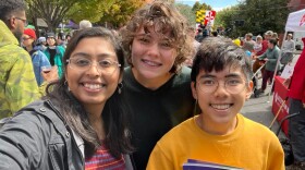 Baltimore Student Union members Margaret Schmitz and Ethan Eblaghie canvass for volunteers with school board candidate Salimah Jasani