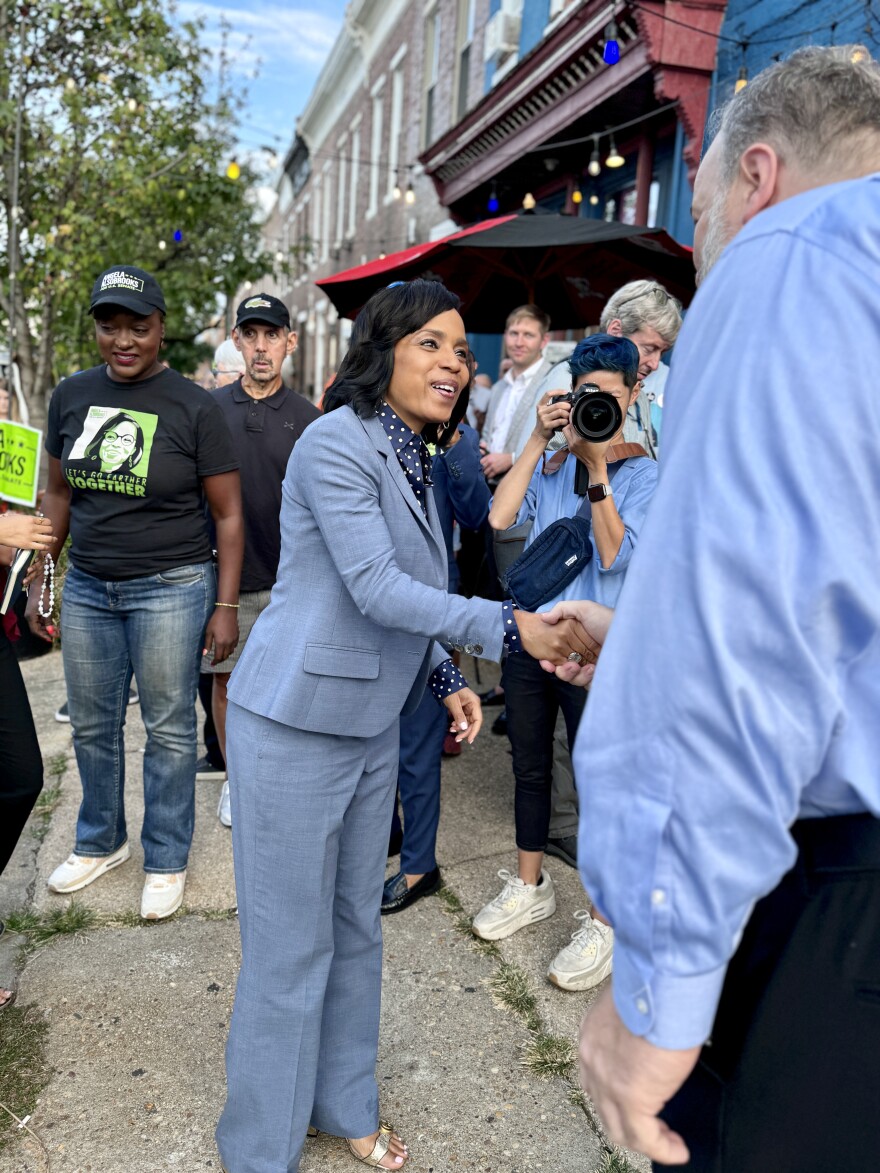 Prince George's County Executive Angela Alsobrooks, who is the Democratic nominee for Maryland's open U.S. Senate seat, arrives at a campaign event on September 19, 2024. Photo by Rachel Baye/WYPR.