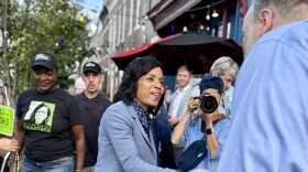 Prince George's County Executive Angela Alsobrooks, who is the Democratic nominee for Maryland's open U.S. Senate seat, arrives at a campaign event on September 19, 2024. Photo by Rachel Baye/WYPR.