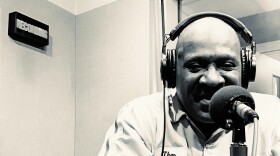 Theo Hill, recording his first podcast at the WYPR studios in 2019 (photo credit Aaron Henkin / WYPR)