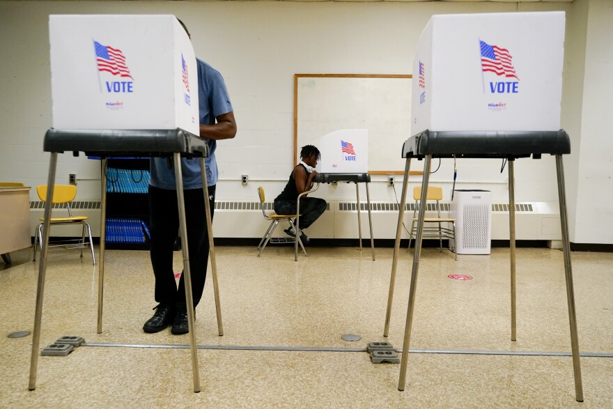 People cast votes at Edmondson Westside High School during Maryland's primary election in Baltimore in 2022. Goucher College polled recently voters about top issues in the General Election.