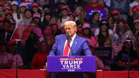 Republican presidential nominee, former U.S. President Donald Trump, speaks at a campaign rally at Madison Square Garden on Sunday in New York City.