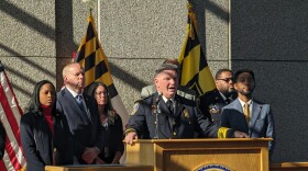 Baltimore Police Commissioner Richard Worley (center) estimates only about five percent of the reforms are now considered complete. Photo by Emily Hofstaedter/WYPR.