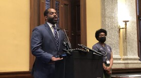 City Council President Nick Mosby speaking at a press conference with NACA just before Tuesday's hearing.