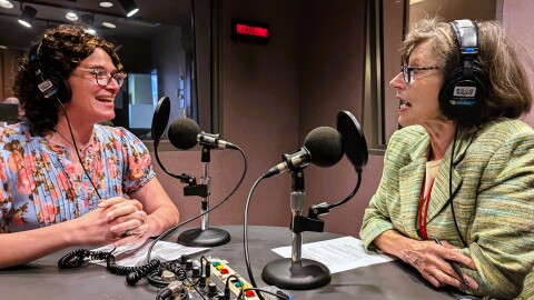 From left to right: Ashley Sterner and Sheilah Kast record together.