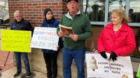 SNAP member David Lorenz leads a press conference about the cover-up of child sexual abuse by Baltimore Archdiocese.