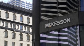 A sign to a McKesson location is shown in San Francisco, Tuesday, April 18, 2023. (AP Photo/Jeff Chiu)