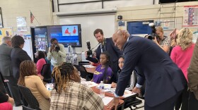 Governor Wes Moore dropped into classes and talked with students and leaders to see the action for himself. Photo by Bri Hatch/WYPR.