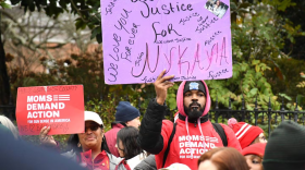 Bolon Xi-Amaru participates in a rally in Annapolis in support of gun control measures on Jan. 30, 2024. He’s been advocating for a bill named for his late cousin, NyKayla Strawder, that would mandate services for young children whose actions resulted in someone’s death. (Pamela Wood/The Baltimore Banner)