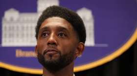 Baltimore Mayor Brandon Scott speaks at a press conference at City Hall on June 23. (Ulysses Muñoz/The Baltimore Banner)