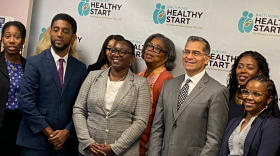 Kesha Baptiste-Roberts, center, a researcher and an associate professor in the public health program at Morgan’s School of Community Health and Policy, will lead a research network designed to reduce disparities in maternal health. (Meredith Cohn/The Baltimore Banner)