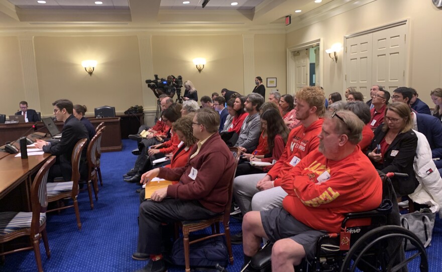 To express their frustrations with the college savings plan, parents from across Maryland joined a Facebook group called Free Our Interest Now. Parents and students alike listen to the State Appropriations Committee briefing on Thursday, January 19th, 2023.