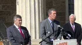 U.S. Reps. Dutch Ruppersberger and Steny Hoyer endorse Baltimore County Executive Johnny Olszewski's congressional campaign. Photo by John Lee/WYPR.