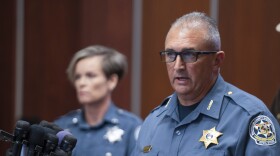 Washington County Sheriff Brian Albert speaks to the media in Hagerstown, Md., about the killing of Maryland circuit court Judge Andrew Wilkinson, Friday, Oct. 20. 2023. (AP Photo/Jon Elswick)