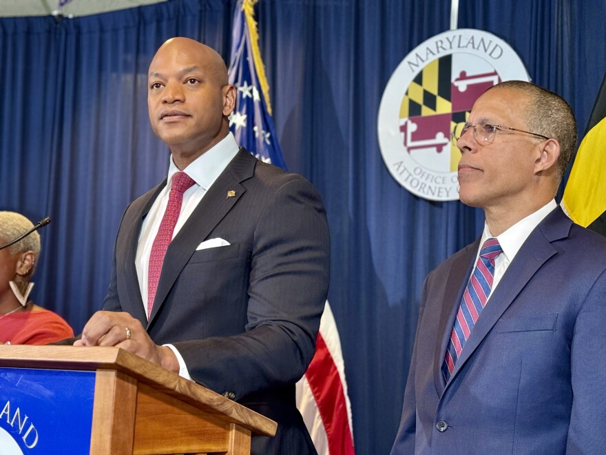 Maryland Gov. Wes Moore with State Attorney General Anthony Brown on September 24, 2024. Photo by Rachel Baye/WYPR.