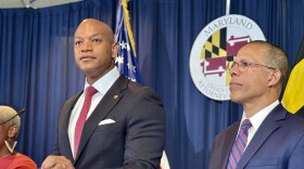 Maryland Gov. Wes Moore with State Attorney General Anthony Brown on September 24, 2024. Photo by Rachel Baye/WYPR.