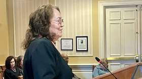 Diane Butler, a nominee for the Maryland State Board of Elections, appears before the Senate Executive Nominations Committee in Annapolis on March 11, 2024. (Brenda Wintrode/The Baltimore Banner)