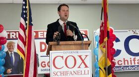 State Del. Dan Cox declares victory in the Maryland Republican primary for governor on July 19 in Emmitsburg, Md.