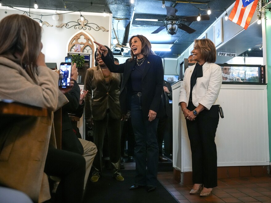 Vice President Harris campaigns at Freddy and Tony’s Restaurant in Philadelphia on Oct. 27, 2024.