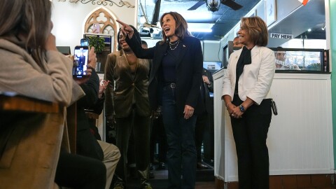 Vice President Harris campaigns at Freddy and Tony’s Restaurant in Philadelphia on Oct. 27, 2024.