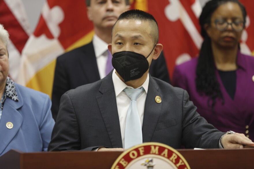 /// State Sen. Clarence Lam, a Maryland Democrat who is a physician at Johns Hopkins, speaks during a news conference about a package of health care legislation on Tuesday, Jan. 31, 2023 in Annapolis, Md. Lam has expressed concern about how well the state will be able get health insurance for up to 80,000 people in Maryland who are now on Medicaid but may not be eligible this spring due to the sunset of a COVID-19 health emergency requirement that prohibited states from booting people off Medicaid. (AP Photo/Brian Witte)