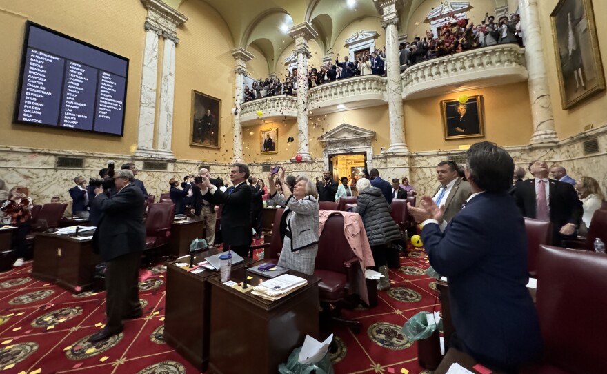 As the clock ticked toward midnight on the last day of the General Assembly’s’ annual 90-day session, lawmakers gave last-minute approval to bills putting Pimlico Race Course under state control and giving financial aid to workers and businesses affected by the temporary closure of the Port of Baltimore. Photo by Rachel Baye/WYPR.