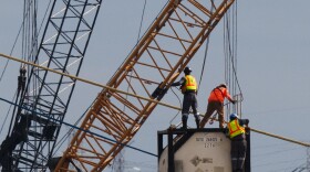 Salvage work continues on the collapsed Francis Scott Key Bridge, Thursday, April 25, 2024, in Baltimore. (AP Photo/Matt Rourke)