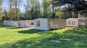 Classroom trailers at Towson High School, which is one of the most crowded schools in the county with a student capacity rating of 130%. Photo by John Lee/WYPR.