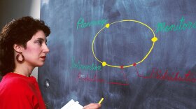 A woman drawing on a chalkboard. Bill Branson (Photographer), Public domain, via Wikimedia Commons