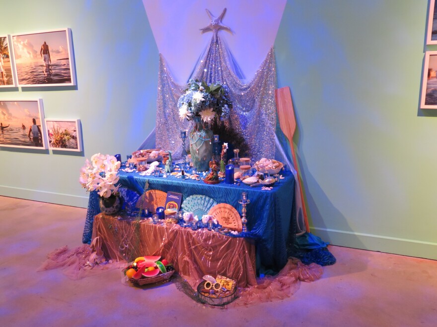 An altar, crafted by artist Michelle Murray, pays homage to the orisha, Yemaya