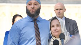 Anand Syed and mother Shamim Syed speak to the press after the Maryland Supreme Court hearing on Thursday to hear oral argument in the Adnan Syed case.