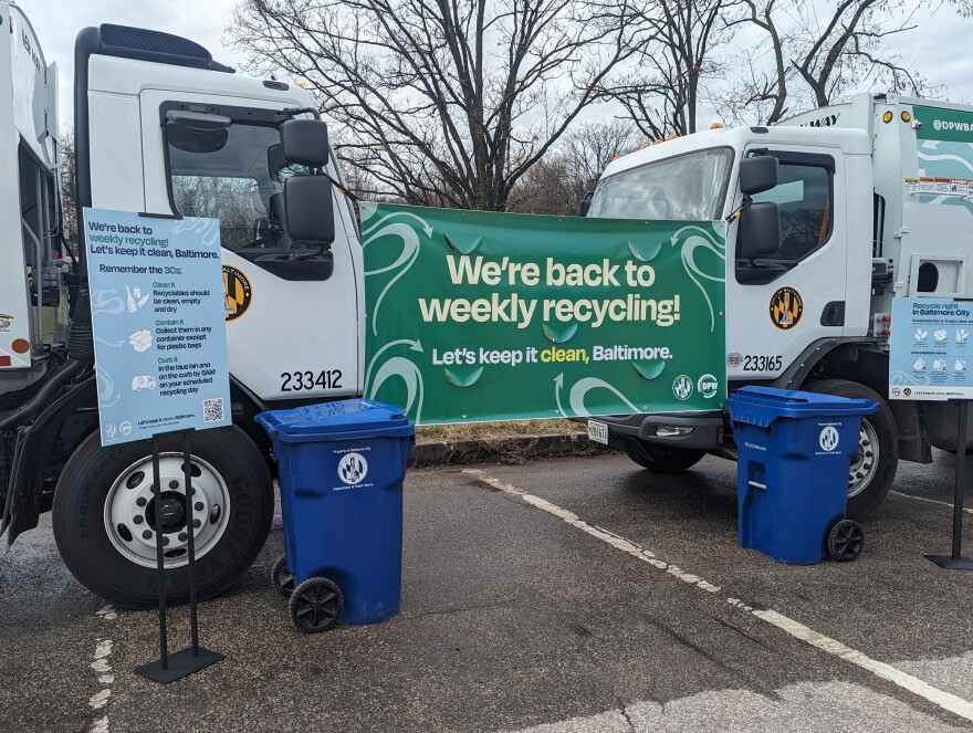 On March 5, 2024, crews will take to the city’s streets picking up properly packaged mixed-use recyclables. Photo by Emily Hofstaedter/WYPR.