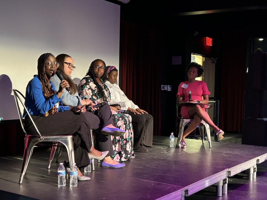 Dr. Rachel Bervell, Tanay Lynn Harris, Del. Jennifer White Holland (D-10) and Dr. Stephanie Purnell were panelists at a Planned Parenthood event discussing the root causes of the Black maternal health crisis on April 16, 2024. Orlett Torrence, a nurse practitioner, moderated the panel. Photo by Wambui Kamau/WYPR.