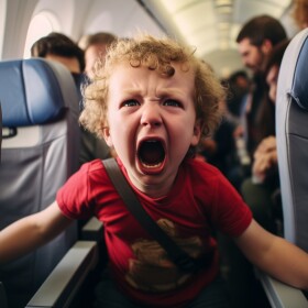 Upset toddler on airplane