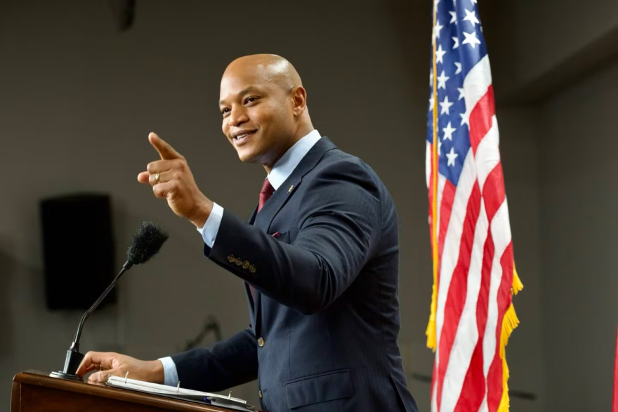 Maryland Gov. Wes Moore discusses his proposed ENOUGH Act, which stands for “Engaging Neighborhoods, Organizations, Unions, Governments and Households Grant Program” in Brooklyn on Jan. 29, 2024. (Kaitlin Newman/The Baltimore Banner)